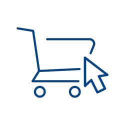 En kundvagnssymbol med en pekare som visar på vagnen, vilket indikerar online-shopping.