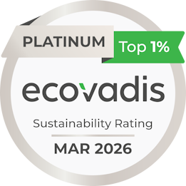 Platinutmärkelse från EcoVadis för hållbarhet, topp 1% bedömning, giltig till mars 2026.