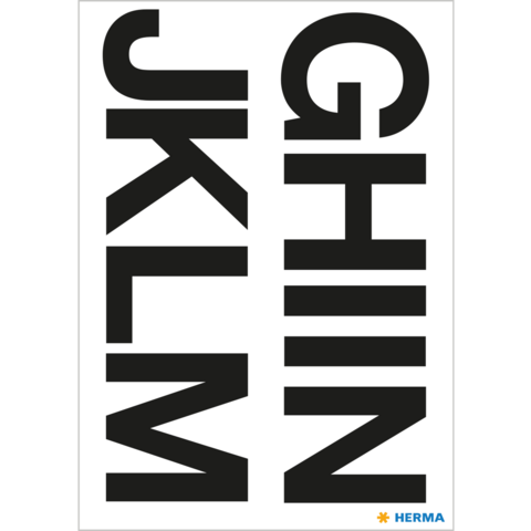 Schwarze Buchstaben "GHIN JKLM" auf weißem Hintergrund, gestaltet für Beschriftungen oder Etiketten.