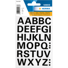 Schwarze Buchstabenaufkleber in Großbuchstaben, A-Z, auf einem weißen Hintergrund, für Etikettierung und Beschriftung.