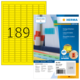 Gelbe Etiketten mit der Nummer 189, verpackt in einer transparenten Hülle, mit Hinweisen zu Software und Anwendung.