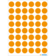Ein Blatt mit orangefarbenen, runden Aufklebern in gleichmäßigen Reihen und Spalten auf weißem Hintergrund.
