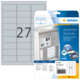 Typenschild-Etiketten auf einem Bogen mit der Nummer 27, verpackt von HERMA, inklusive Softwarehinweis für die Erstellung von Etiketten.