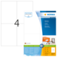 Etikettenblatt mit vier Etiketten, Marke Herma, inklusive Informationen zu Software und Produktdetails.