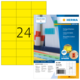 Gelbe Etiketten mit der Nummer 24, verpackt in einer Herma-Verpackung, die Informationen zu Größe und Verwendung enthält.