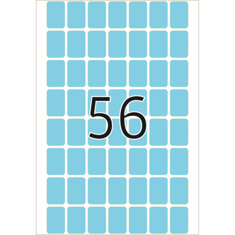 Eine blaue Fläche mit vielen kleinen Rechtecken, in der Mitte steht die Zahl 56 in schwarzer Schrift.
