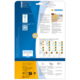 Produktverpackung von HERMA mit Informationen zu Etiketten, Software und Anwendungshinweisen. Enthält QR-Code und Farbcodes für Etiketten.