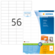 Etikettenblatt mit 56 Etiketten pro Seite, inklusive Produktinformationen und Softwarehinweis. Hersteller: Herma, Made in Germany.