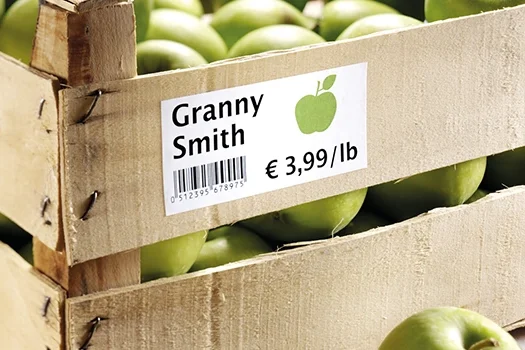 Holzkiste mit extra stark klebendem Papieretikett