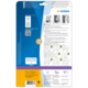 Rückseite einer Verpackung mit Informationen zu HERMA-Produkten, einschließlich QR-Code und Hinweisen zur Software.