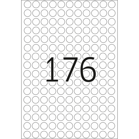 Eine große Zahl "176" in schwarzer Schrift auf einem weißen Hintergrund mit vielen kleinen, leeren Kreisen.