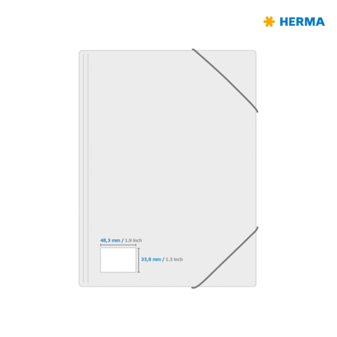 Transparente Hülle mit elastischem Verschluss, Maße für ein 48,3 mm x 33,8 mm großes Dokument. Marke: HERMA.
