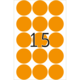 Orangefarbene Kreise auf weißem Hintergrund mit der Zahl 15 in der Mitte.