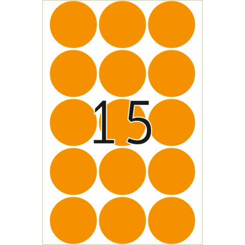 Orangefarbene Kreise auf weißem Hintergrund mit der Zahl 15 in der Mitte.
