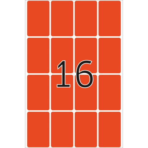 Eine orangefarbene Karte mit der Zahl 16 in der Mitte, umgeben von einem Gitter aus kleineren orangefarbenen Feldern.