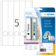 Ordneretiketten für Finanzen und Rezepte, inklusive 125 Etiketten und Softwareangebot. Verpackung zeigt zwei beschriftete Ordner.