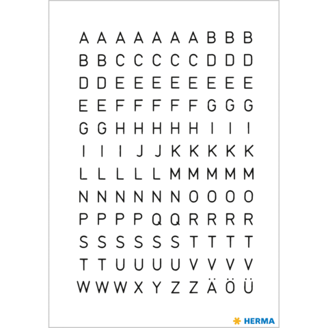 Ein Blatt mit großen, schwarzen Buchstaben in einem Raster, das das gesamte Alphabet einschließlich Umlaute zeigt.