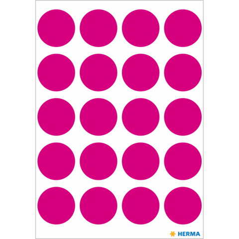 Ein Blatt mit 20 großen, pinken Kreisen, gleichmäßig angeordnet in einem Raster.