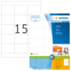 Etikettenblatt mit der Nummer 15, das die Verwendung von HERMA-Etiketten zeigt, einschließlich Produktinformationen und Anweisungen.