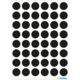 Schwarze runde Aufkleber auf weißem Hintergrund, gleichmäßig in einem Raster angeordnet.