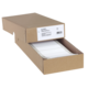 Braune Kartonbox mit herausziehbarem Fach, das leere Etikettenblätter enthält. Auf der Vorderseite befindet sich ein Etikett mit Produktinformationen.