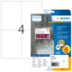 Packung mit strapazierfähigen Etiketten von Herma, Größe 105 x 148 mm, enthält 100 Etiketten. Hinweise zur Software und Nutzung sind vorhanden.