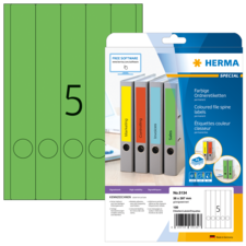 Bunte Ordneretiketten in verschiedenen Farben für die Beschriftung von Aktenordnern, verpackt in einer transparenten Hülle.