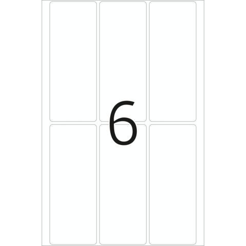 Eine weiße Karte mit der Zahl 6 in der Mitte, umgeben von leeren Feldern.