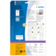 Rückseite einer Verpackung mit Informationen zu HERMA Produkten, einschließlich Softwarehinweis und Anwendungsbeispielen.
