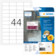 Etikettenblatt mit der Nummer 44, verpackt in einer transparenten Hülle. Hinweise zu strapazierfähigen Etiketten und Software sind sichtbar.