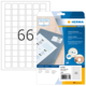 Blatt mit 66 vorgestanzten Inkjet-Etiketten, verpackt in einer blauen Verpackung mit Produktinformationen und Software-Hinweis.