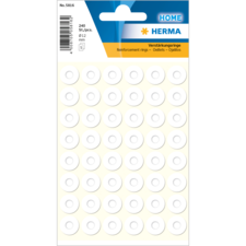 Verstärkungsringe in weiß, 240 Stück, Durchmesser 12 mm, auf einer Blisterkarte. Ideal zum Verstärken von Löchern in Papier.