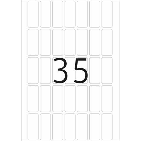 Eine weiße Tafel mit der großen Zahl 35 in der Mitte, umgeben von leeren Kästchen.