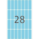 Eine blaue Karte mit der Zahl 28 in schwarzer Schrift, umgeben von einem Muster aus vertikalen Rechtecken.