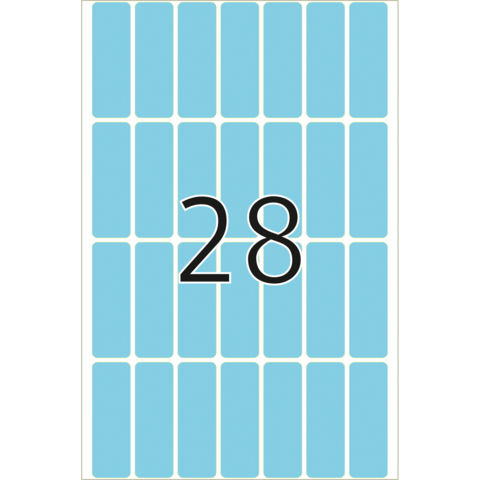 Eine blaue Karte mit der Zahl 28 in schwarzer Schrift, umgeben von einem Muster aus vertikalen Rechtecken.