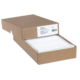 Braune Kartonbox mit herausziehbarem Fach, das leere Blätter enthält. Etikett auf der Vorderseite mit Produktinformationen.