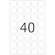 Ein Blatt mit leeren runden Aufklebern, auf dem die Zahl "40" in großer Schrift zentriert dargestellt ist.