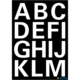 Schwarzer Hintergrund mit großen, weißen Buchstaben: A, B, C, D, E, F, G, H, I, J, K, L, M.