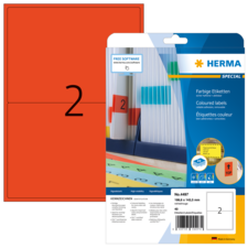 Rote Etiketten mit der Nummer 2, verpackt in einer transparenten Hülle. Hersteller: Herma, Artikelnummer 4487.