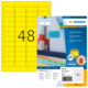 Gelbe Etiketten mit der Nummer 48, verpackt in einer Herma-Box, die farbige Etiketten für verschiedene Anwendungen enthält.