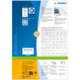 Produktinformationen von HERMA, einschließlich QR-Code, Software-Hinweis und eine Tabelle mit Formaten und Größen für Etiketten.