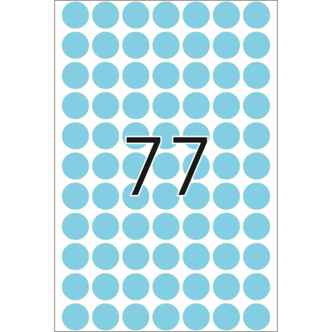 Eine Ansammlung von blauen Punkten auf weißem Hintergrund mit der Zahl 77 in der Mitte.