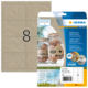Etiketten aus Silphie-Papier mit der Nummer 8, verpackt in einer transparenten Hülle. Enthält Informationen zu Verwendung und Software.