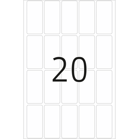 Eine weiße Karte mit der großen Zahl "20" in der Mitte. Die Karte hat mehrere leere Felder um die Zahl herum.