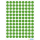 Grüne runde Aufkleber in gleichmäßiger Anordnung auf weißem Hintergrund.